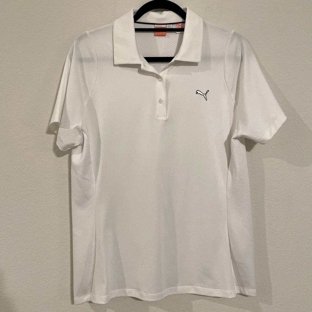 Puma Women Cool Cell Polo Shirt XL White Logo Embroidered Activewear Outdoor